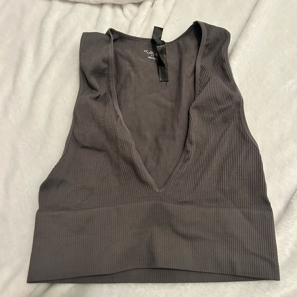 Gray Ribbed V-Neck Tank top - Picture 1 of 3